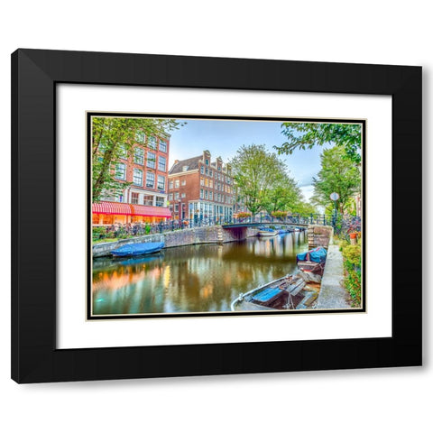Canal through-city Black Modern Wood Framed Art Print with Double Matting by Frank, Assaf