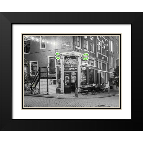 Street cafe in Amsterdam Black Modern Wood Framed Art Print with Double Matting by Frank, Assaf