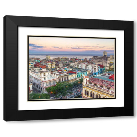 Havana from above Black Modern Wood Framed Art Print with Double Matting by Frank, Assaf