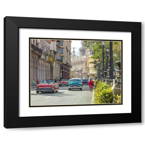 Vintage cars on Havana street, Cuba Black Modern Wood Framed Art Print with Double Matting by Frank, Assaf
