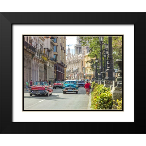 Vintage cars on Havana street, Cuba Black Modern Wood Framed Art Print with Double Matting by Frank, Assaf