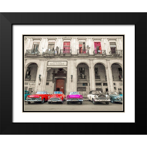 Traditional cuban cars parked in row by the road in Havava, Cuba, Black Modern Wood Framed Art Print with Double Matting by Frank, Assaf