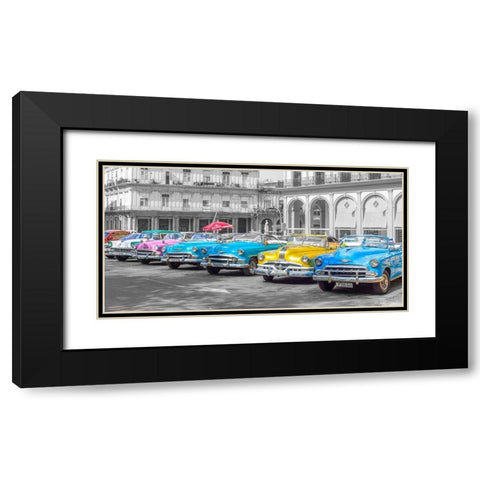 Traditional cuban cars parked in row by the road in Havava, Cuba, FTBR 1849 Black Modern Wood Framed Art Print with Double Matting by Frank, Assaf