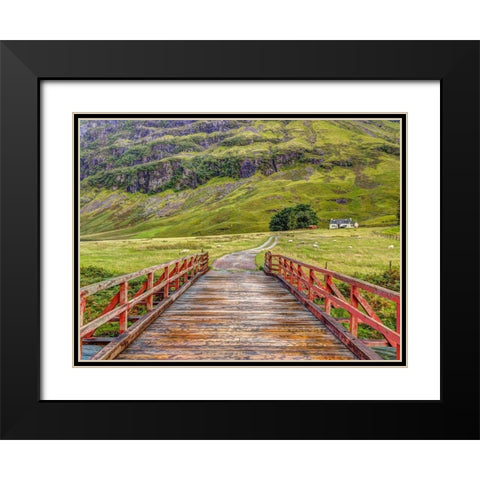 Wooden bridge over water stream at Glen Coe valley-Scotland Black Modern Wood Framed Art Print with Double Matting by Frank, Assaf