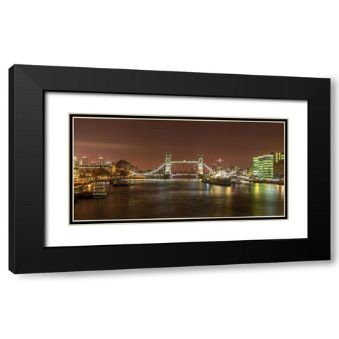 Tower Bridge and HMS Belfast at night Black Modern Wood Framed Art Print with Double Matting by Frank, Assaf