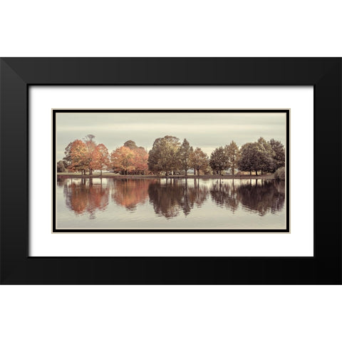 Reflection of autumn trees in a still lake. Black Modern Wood Framed Art Print with Double Matting by Frank, Assaf