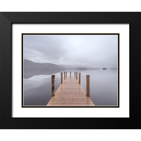 Wooden pier on the lake Black Modern Wood Framed Art Print with Double Matting by Frank, Assaf