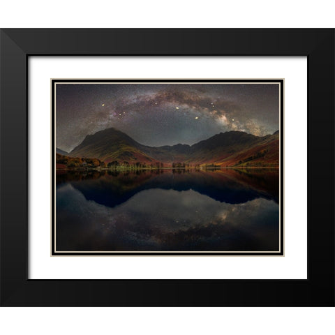 The Milky Way across Buttermere,-District Black Modern Wood Framed Art Print with Double Matting by Frank, Assaf