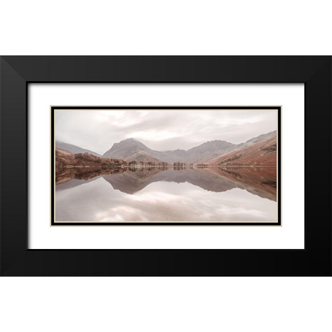 Mountain reflections in lake Black Modern Wood Framed Art Print with Double Matting by Frank, Assaf