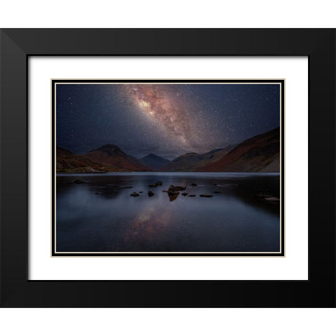 Milky Way across Wastwater,-District Black Modern Wood Framed Art Print with Double Matting by Frank, Assaf