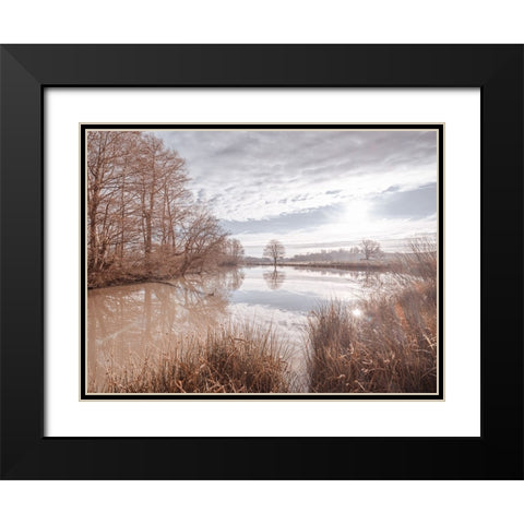 Pond reflection Black Modern Wood Framed Art Print with Double Matting by Frank, Assaf