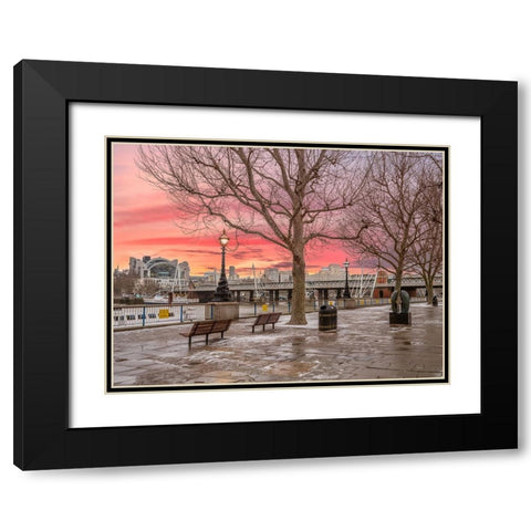Sunset, Southbank, London Black Modern Wood Framed Art Print with Double Matting by Frank, Assaf