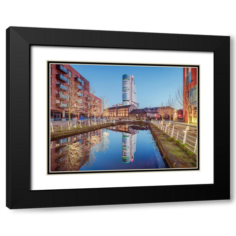 Canal reflections, Leeds Black Modern Wood Framed Art Print with Double Matting by Frank, Assaf