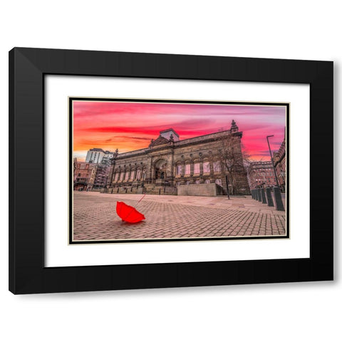 Red umbrella outside-city museum Black Modern Wood Framed Art Print with Double Matting by Frank, Assaf