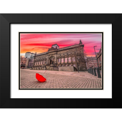 Red umbrella outside-city museum Black Modern Wood Framed Art Print with Double Matting by Frank, Assaf