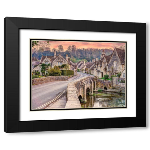 Stone cottages-Castle Combe Black Modern Wood Framed Art Print with Double Matting by Frank, Assaf