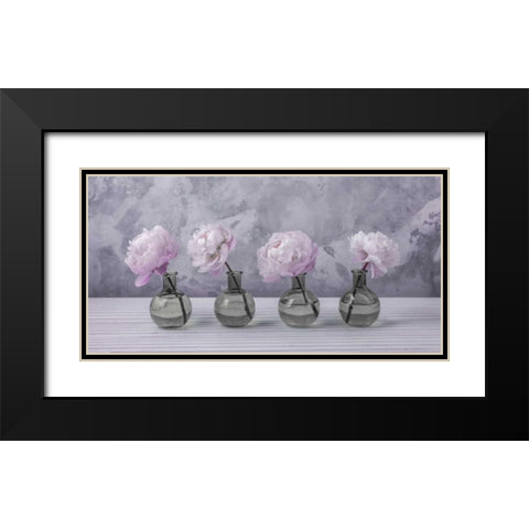 Peonies in glass bottles Black Modern Wood Framed Art Print with Double Matting by Frank, Assaf