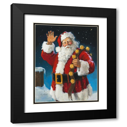 Santa On The Roof Black Modern Wood Framed Art Print with Double Matting by Comish, Susan