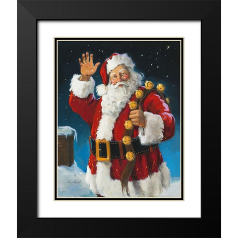 Santa On The Roof Black Modern Wood Framed Art Print with Double Matting by Comish, Susan