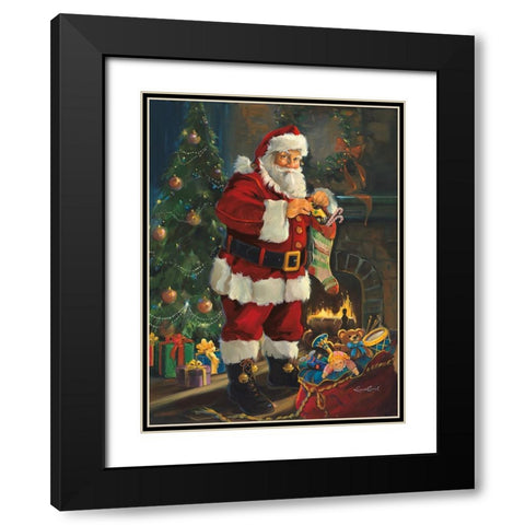 Sneaking Santa  Black Modern Wood Framed Art Print with Double Matting by Comish, Susan