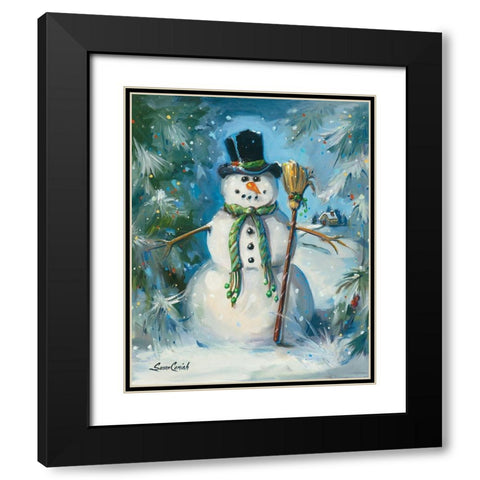Sweeping Snowman Black Modern Wood Framed Art Print with Double Matting by Comish, Susan