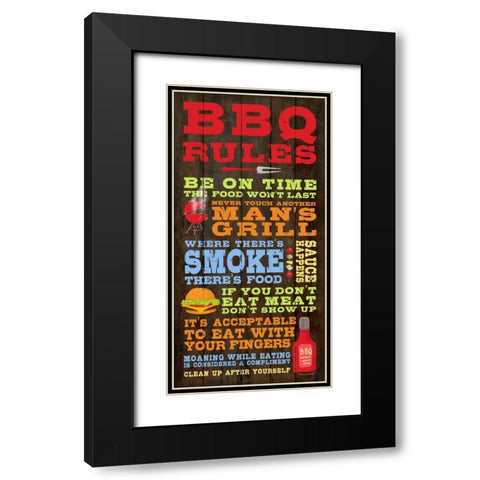 BBQ Rules Black Modern Wood Framed Art Print with Double Matting by Marrott, Stephanie