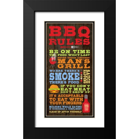 BBQ Rules Black Modern Wood Framed Art Print with Double Matting by Marrott, Stephanie