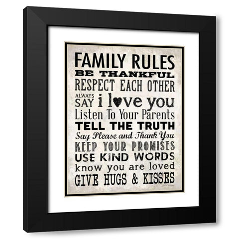 Family Rules - Cream Black Modern Wood Framed Art Print with Double Matting by Marrott, Stephanie