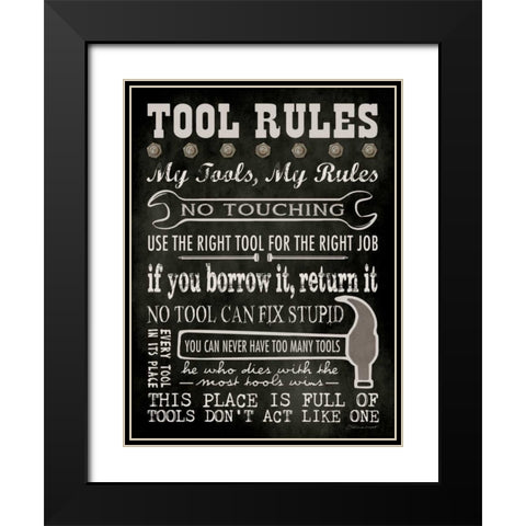 Tool Rules - Black Black Modern Wood Framed Art Print with Double Matting by Marrott, Stephanie