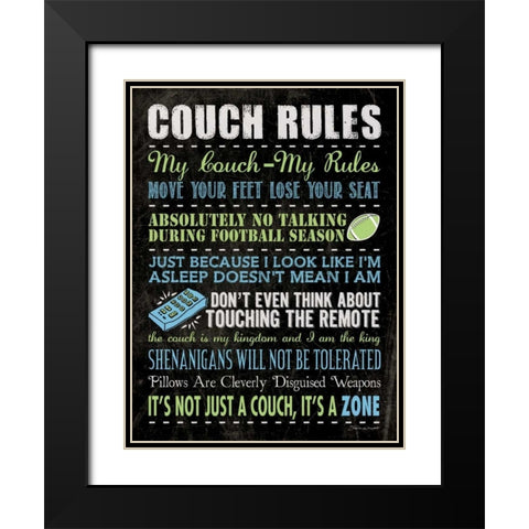 Couch Rules - Black Black Modern Wood Framed Art Print with Double Matting by Marrott, Stephanie