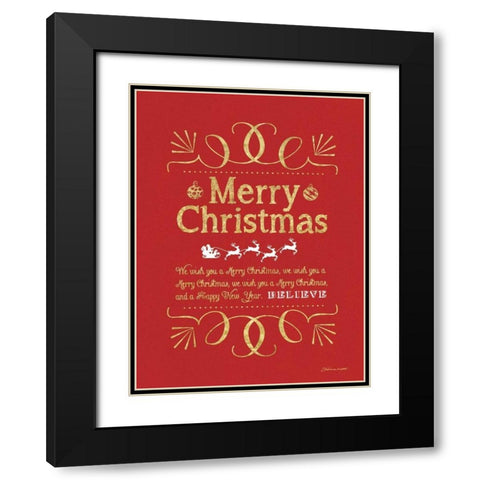 Merry Christmas - Red Black Modern Wood Framed Art Print with Double Matting by Marrott, Stephanie