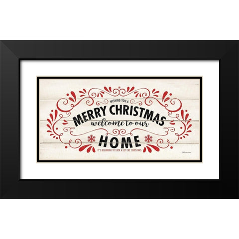 Merry Christmas Black Modern Wood Framed Art Print with Double Matting by Marrott, Stephanie