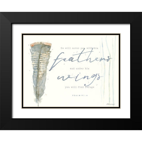 His Feathers Black Modern Wood Framed Art Print with Double Matting by Marrott, Stephanie