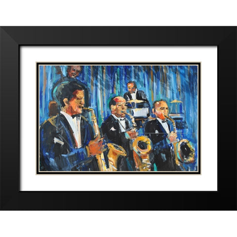 Horn Section Black Modern Wood Framed Art Print with Double Matting by Stevens, Allayn