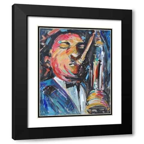Sax Man Black Modern Wood Framed Art Print with Double Matting by Stevens, Allayn