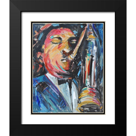 Sax Man Black Modern Wood Framed Art Print with Double Matting by Stevens, Allayn