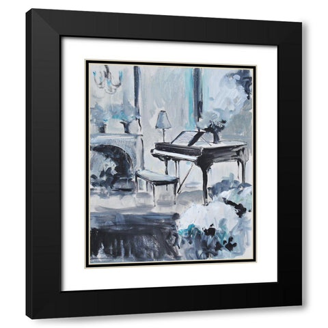 Piano In Blue -3 Black Modern Wood Framed Art Print with Double Matting by Stevens, Allayn