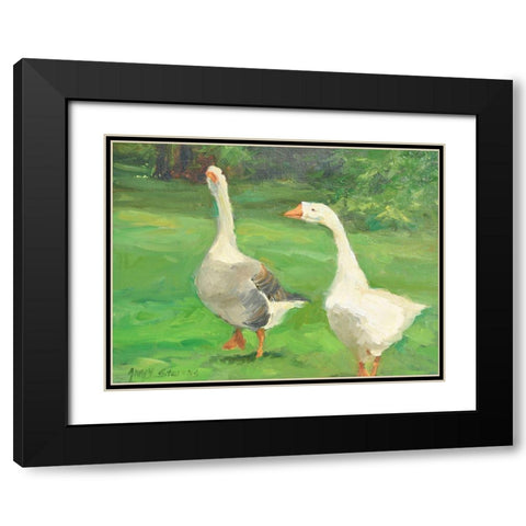 Geese Stroll Black Modern Wood Framed Art Print with Double Matting by Stevens, Allayn