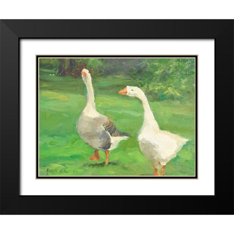 Geese Stroll Black Modern Wood Framed Art Print with Double Matting by Stevens, Allayn