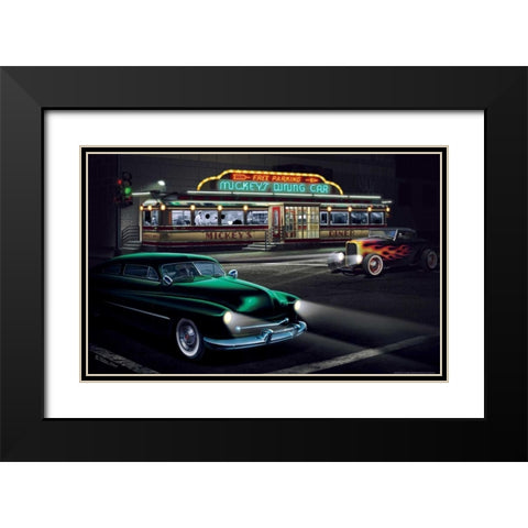 Mickeys Diner Black Modern Wood Framed Art Print with Double Matting by Flint, Helen