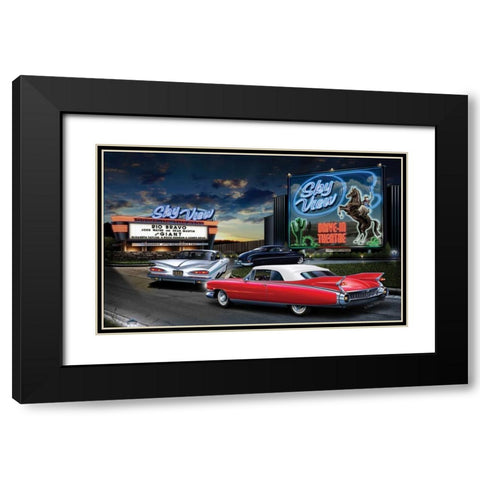 Skyview Drive In Black Modern Wood Framed Art Print with Double Matting by Flint, Helen