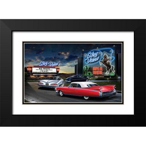 Skyview Drive In Black Modern Wood Framed Art Print with Double Matting by Flint, Helen