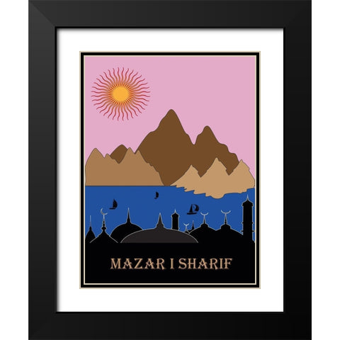 Mazar Black Modern Wood Framed Art Print with Double Matting by Has