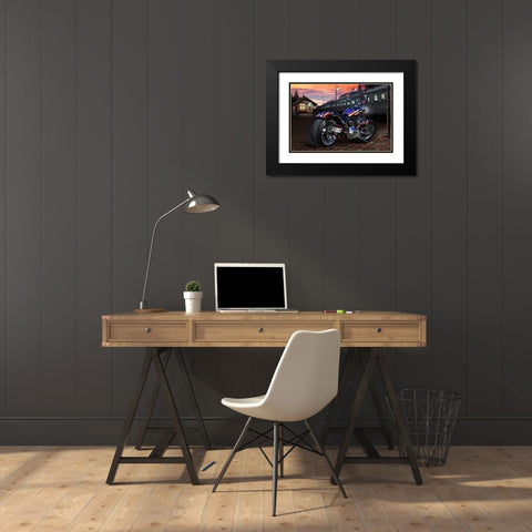 Custom Bike Sunset Black Modern Wood Framed Art Print with Double Matting by Flint, Helen