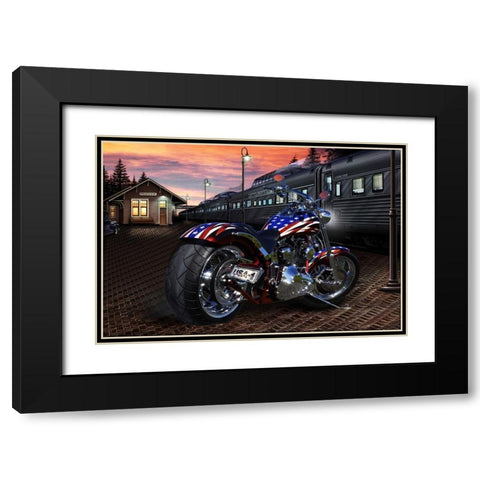 Custom Bike Sunset Black Modern Wood Framed Art Print with Double Matting by Flint, Helen