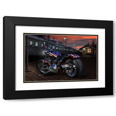Custom Bike Sunrise Black Modern Wood Framed Art Print with Double Matting by Flint, Helen