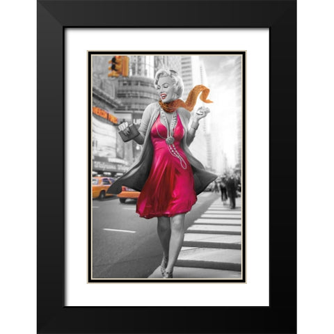 Marilyn In The City Black Modern Wood Framed Art Print with Double Matting by Brando, JJ