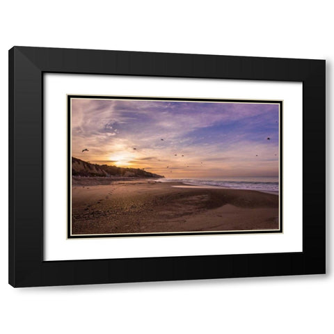 Morning Beach Walk Black Modern Wood Framed Art Print with Double Matting by Linden, Sally