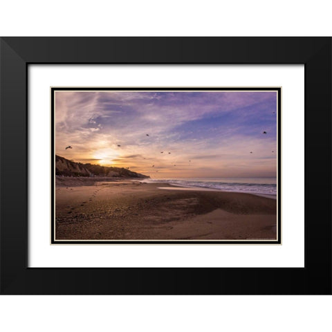 Morning Beach Walk Black Modern Wood Framed Art Print with Double Matting by Linden, Sally