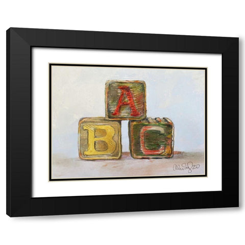 Abc Blocks Black Modern Wood Framed Art Print with Double Matting by Segal, Alan